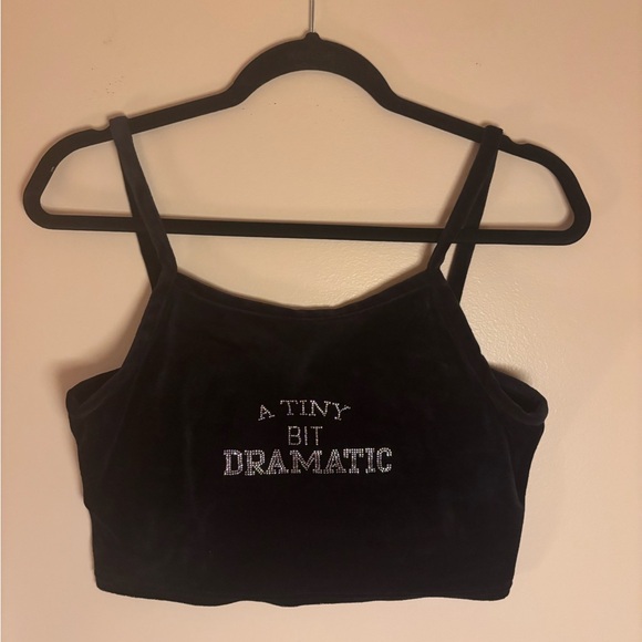 Black Rhinestone 'A Tiny Bit Dramatic' Cropped Tank Top - Picture 2 of 5